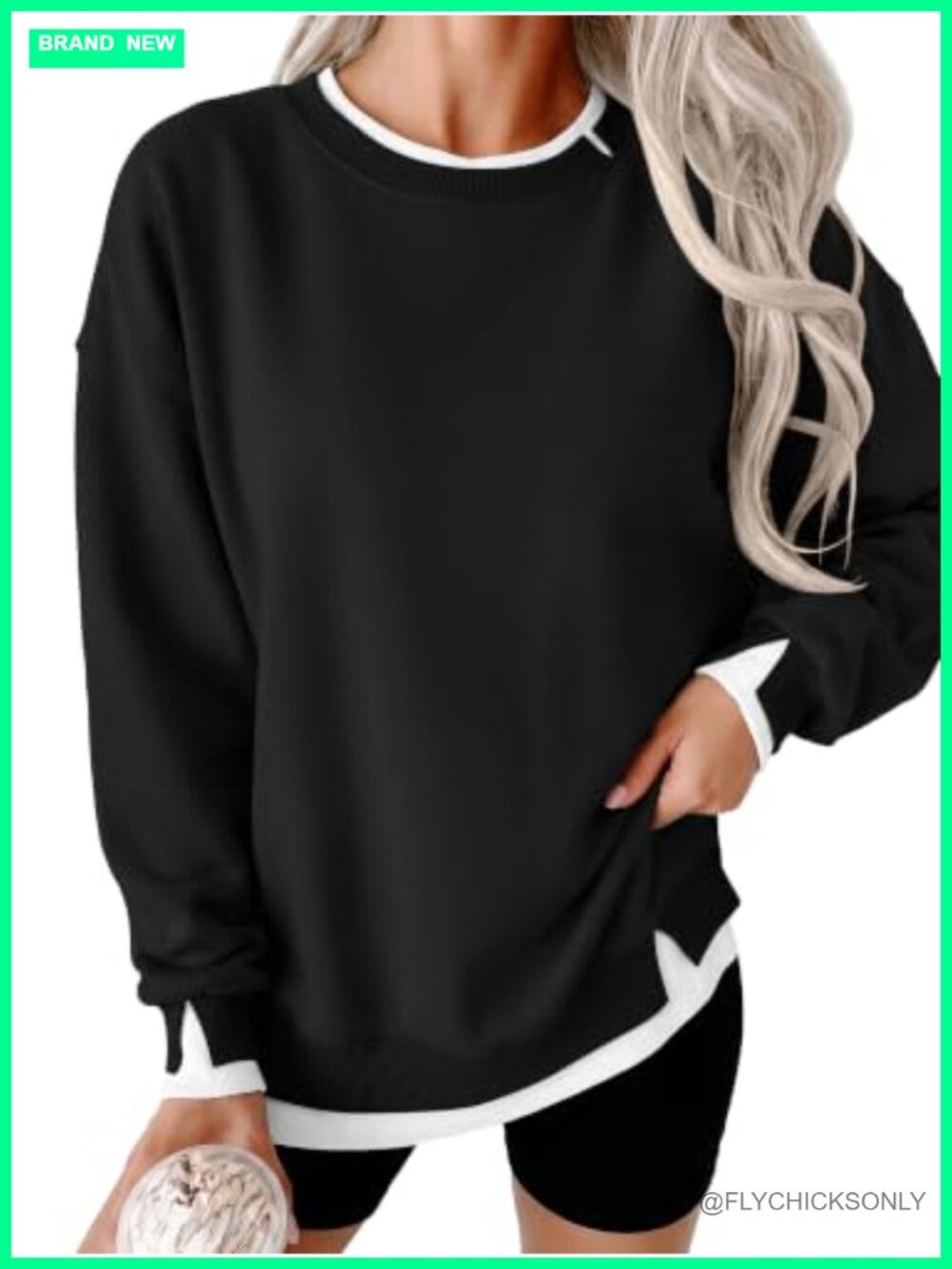 Oversized Crew Neck Sweatshirt Rayon Polyester Pullover Tunic